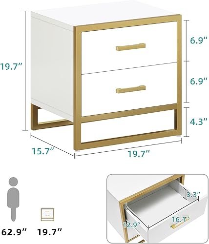 Miniatura 3 de YITAHOME Mesita de noche con 2 cajones mesa auxiliar pequeña con almacenamiento mesita de noche moderna con marco de metal para espacios pequeños