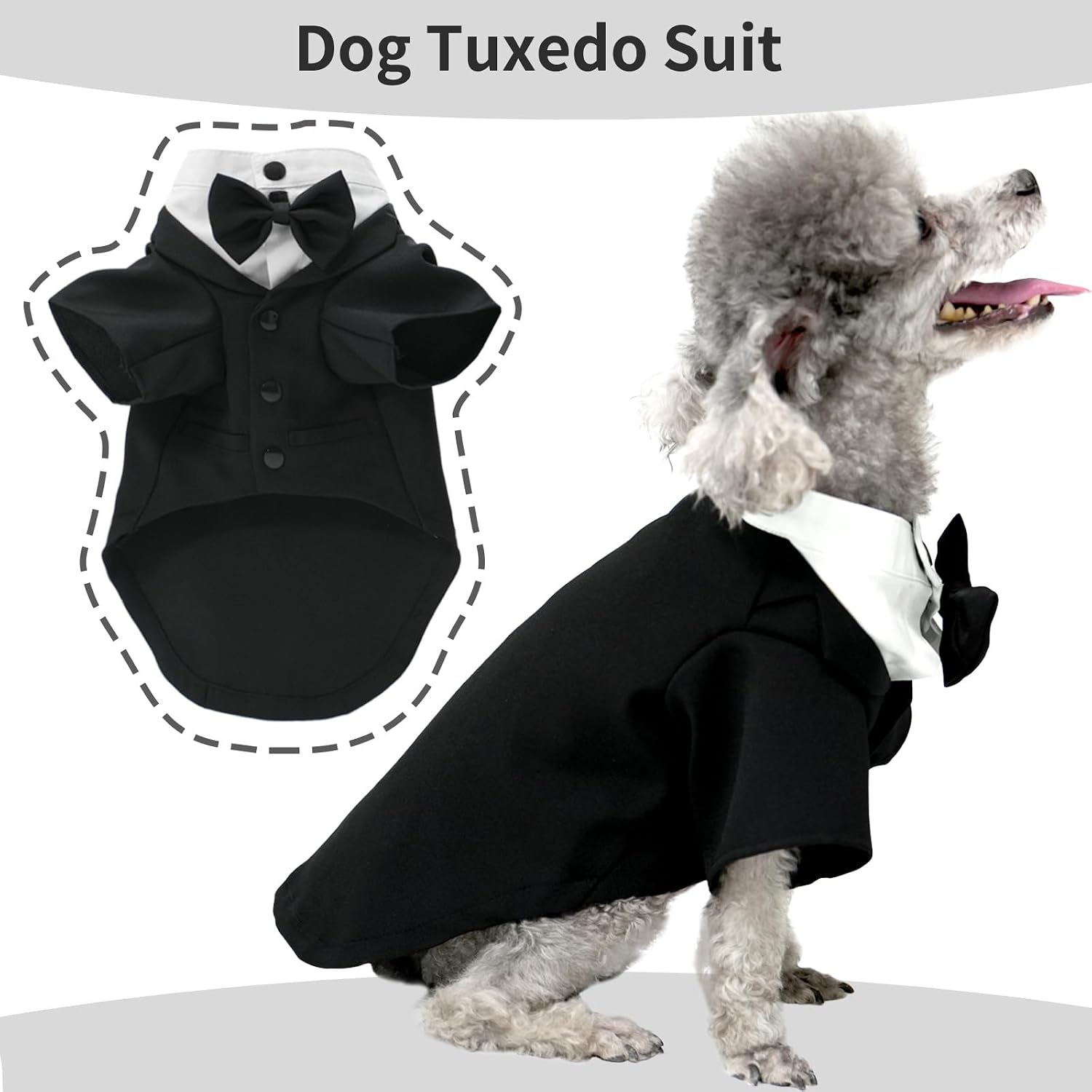 Dog Tuxedo Suit, Formal Dog Shirt Costume Wedding Attire with Black Bow Tie, Pet Outfit for Small Dogs Cats (Black, XX-Large(27-41lb))