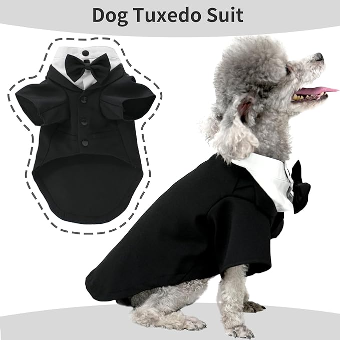 Traje de esmoquin para perro, disfraz formal con moño negro, talla Large miniatura 2