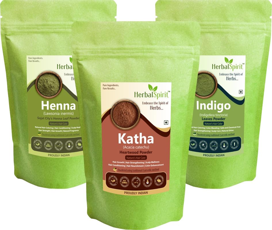 Herbal Spirit Henna Powder for Hair, Katha Powder for Hair Colour & Indigo Powder Organic for Hair Black | Katha Powder, Henna Powder Organic for Hair & Organic Indigo Powder for Hair | 100gm each-picture-31