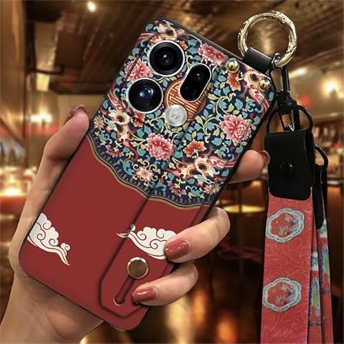 Phone Case Compatible with OPPO Find X9 Pro, Durable Anti-knock Lanyard Wrist Strap Shockproof Chinese style Protective Ring Des
