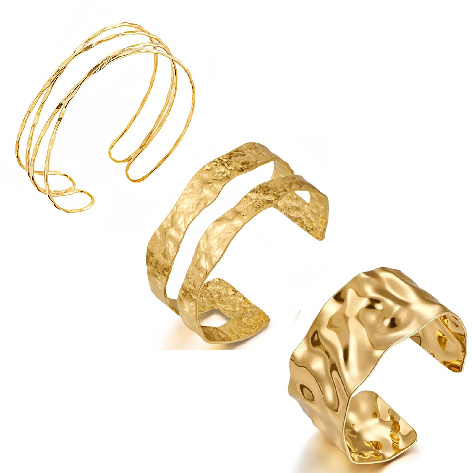 CPRNQY 3pcs Gold Upper Arm Cuff Bracelet Gold Jewelry Minimalist Layered Elegant Round Adjustable (Gold) M Synthetic No.