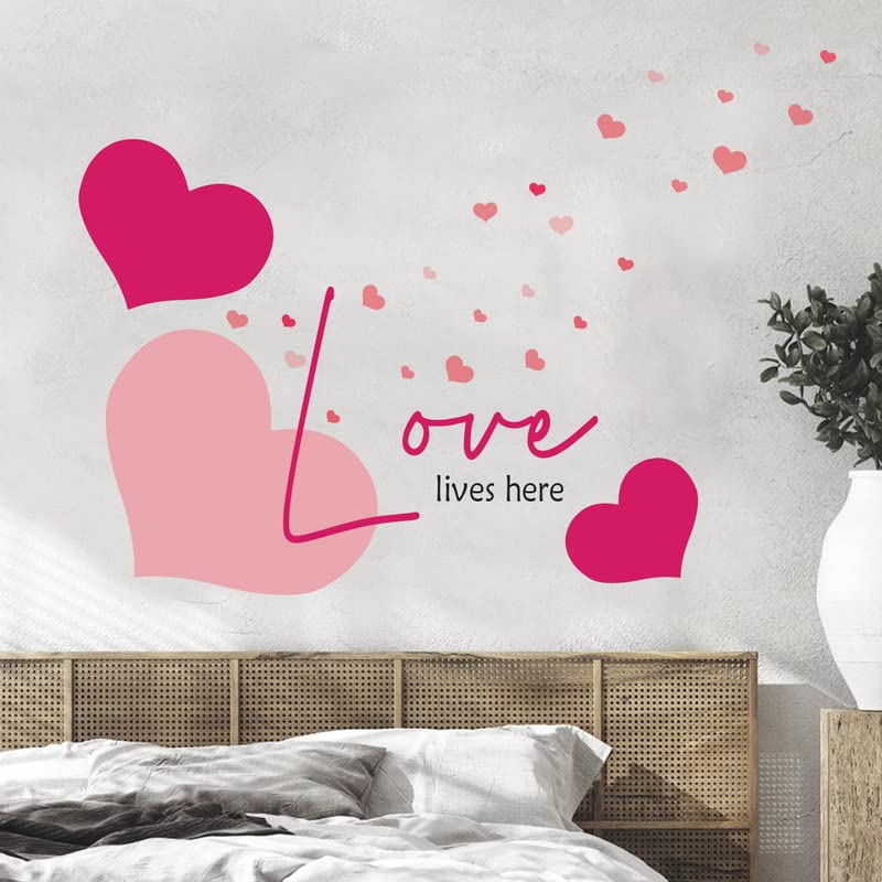 Image of Kotart - Pink Heart and Love Quote Printed Wall Decals - PVC Vinly Wall Stickers for Room Living Room Bedroom Kids Room Wall Decor