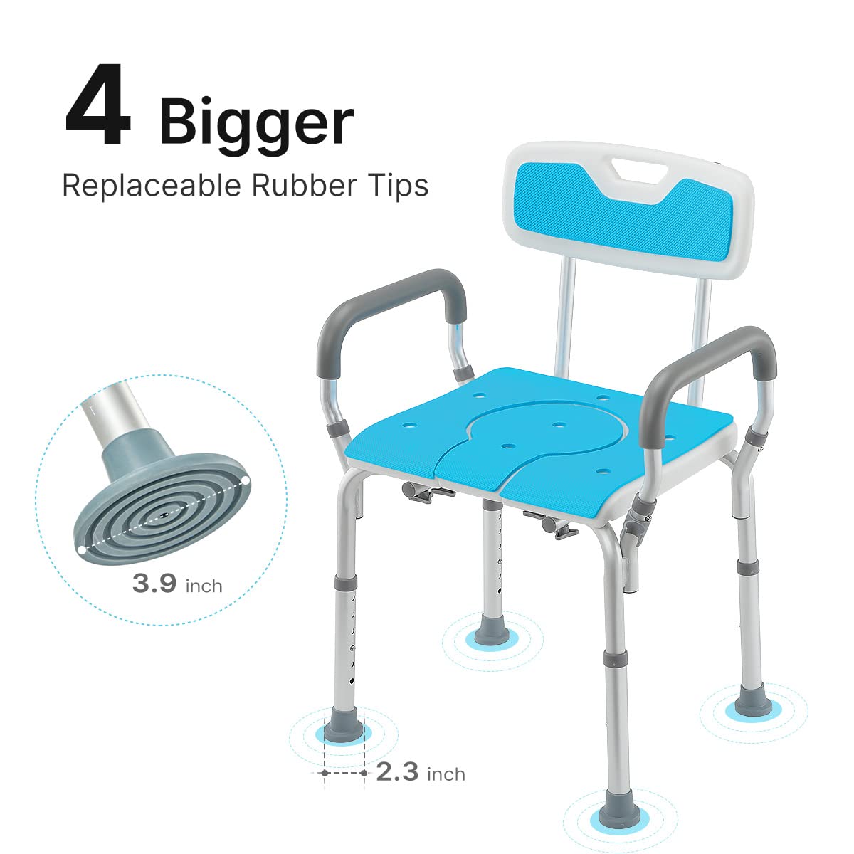 HEAO 3 in 1 Shower Chair with Arms and Back, Adjustable Toilet Safety