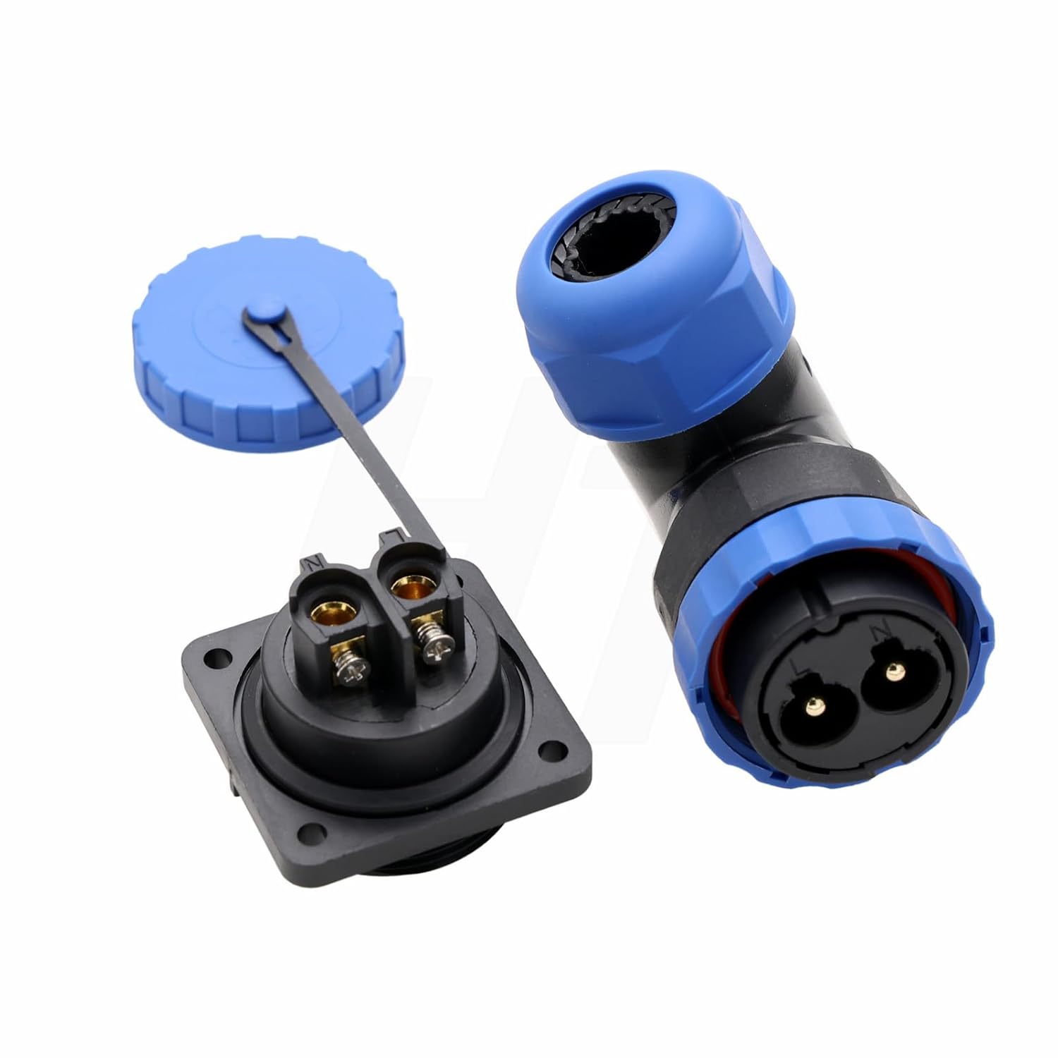 TY28 2 Pin 45A Female Male Connector, Panel Mount Socket and Angled 90°Wire Plug, Screw Connection Solder-Free Quick-Disconnect 28mm for Waterproof Outdoor Electrical Power