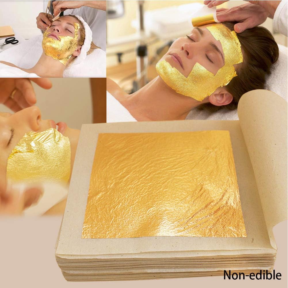 Gold Leaf Sheets 300 Imitation Gold Leaf Silver Leaf Rose Gold Leaf for Gilding Crafting, DIY Arts Project Crafting Decoration,Cake Decorating, Makeup Health & Spa, 16x16cm (3 Color)