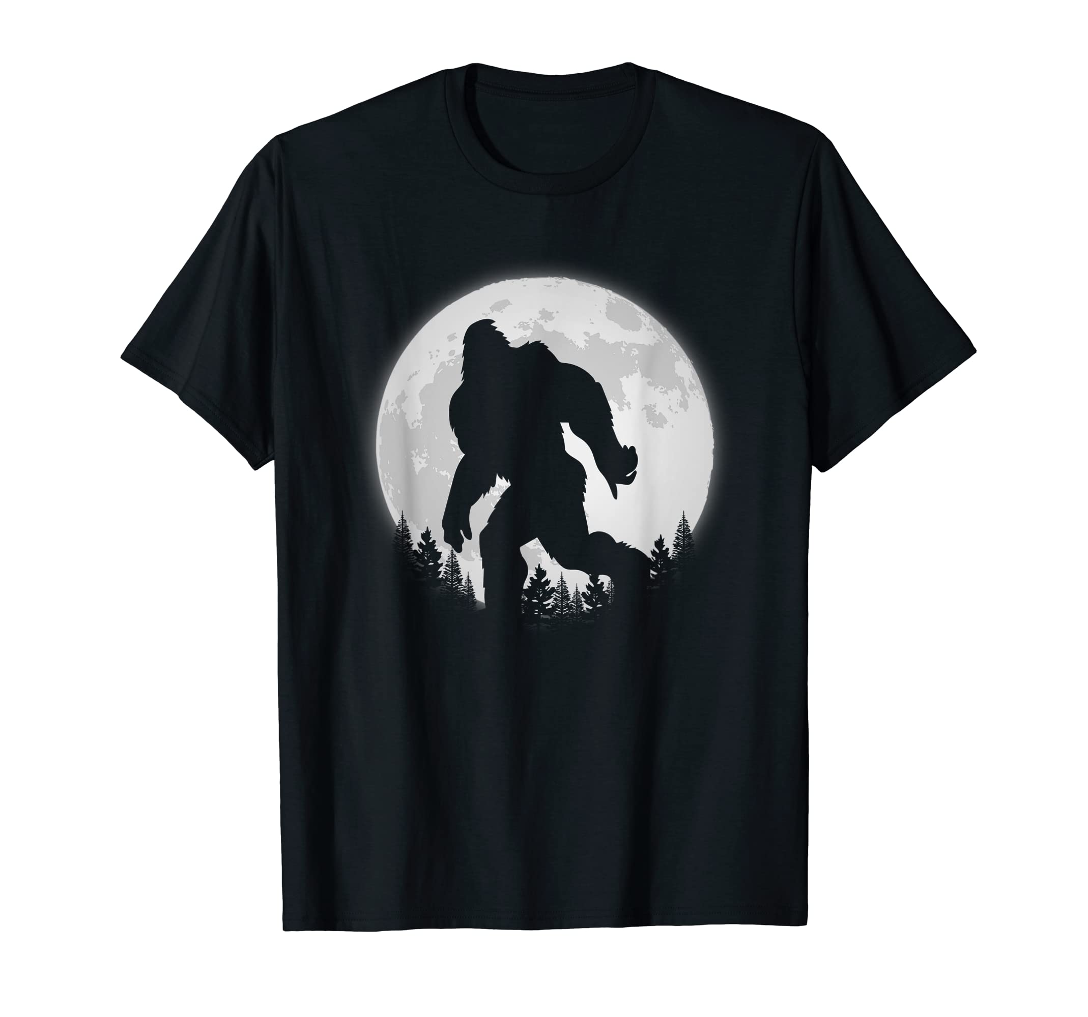 Cryptkins Scary Ghost Forest a white Full Moon with Bigfoot T-Shirt