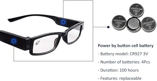 Miniatura 5 de Unisex Compact Reading Glasses with LED Lights Presbyopia Lighted Magnifying UV Protection Eyeglasses