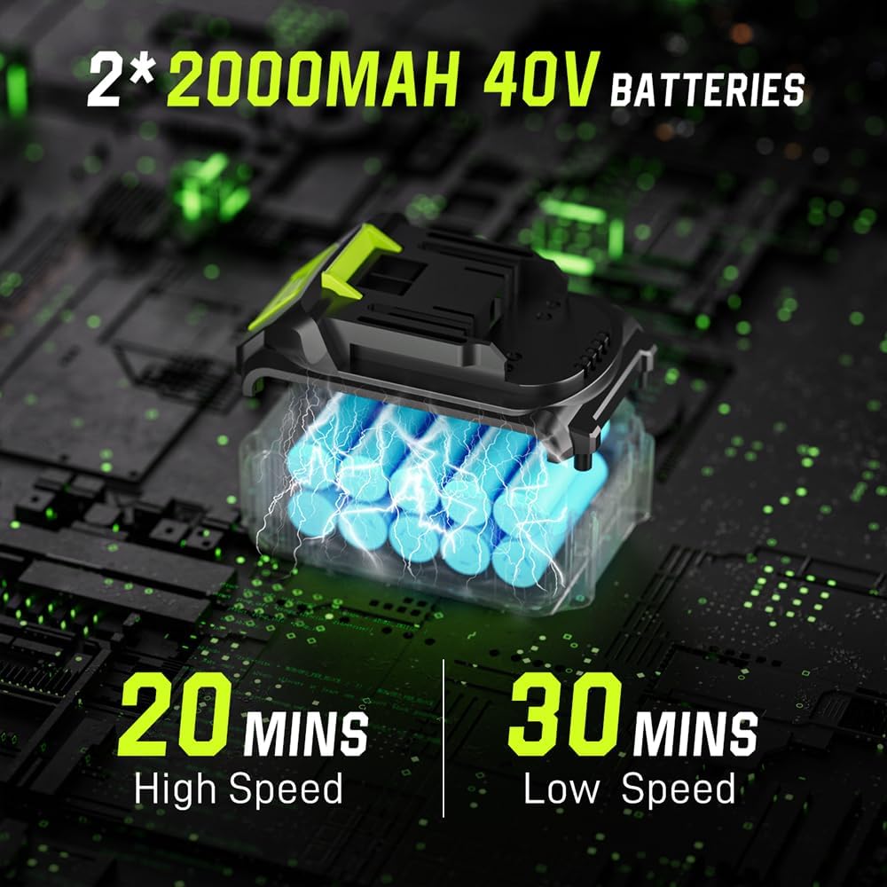 Leaf Blower Cordless, 40V Leaf Blowers with 2 Battery Powerd and Charger Brushless 580CFM/180MPH & 2 Speed Electric Leaf Blower 2 in 1 with Gutter Cleaning Extension Attachment Kit for Garden，House