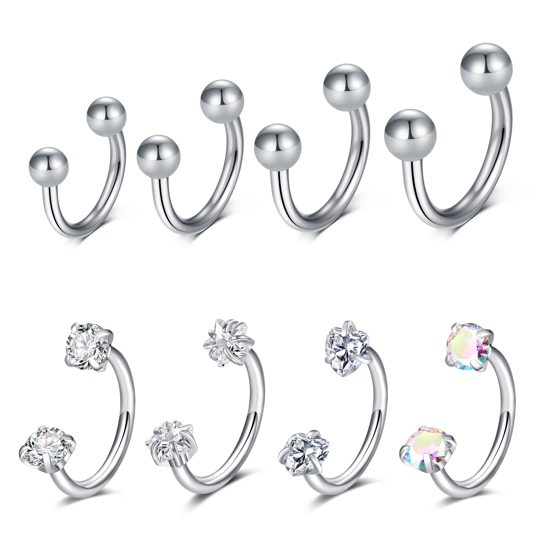 Funseedrr 3 Stück Silber Nasenringe mit Scharnier, 20G 8mm E