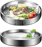 STARPIA 2-Pack 11-Inch Stainless Steel Ice Chilled Serving Trays - Party Platters for Shrimp Cocktail, Fruit, Appetizers