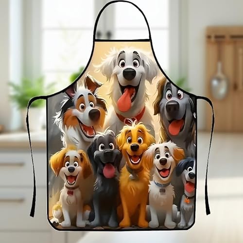 Adjustable Dog Print Apron - Unisex Cooking Essential for Baking, Grilling & Gardening, Chef-Quality Kitchen Wear with Pockets