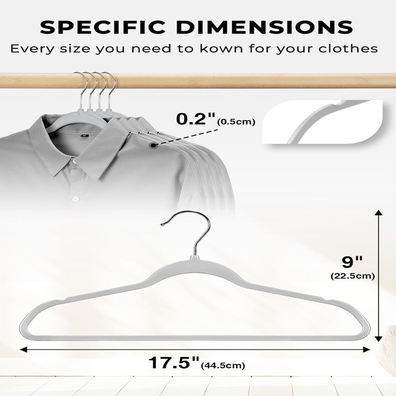 Pack of 6 Slim Plastic Hangers for Clothes - Heavy Duty Non-Velvet Hangers with 360° Swivel Chrome Hook & Non Slip Notches - Ideal for Dresses Coats Shirts Jackets & More