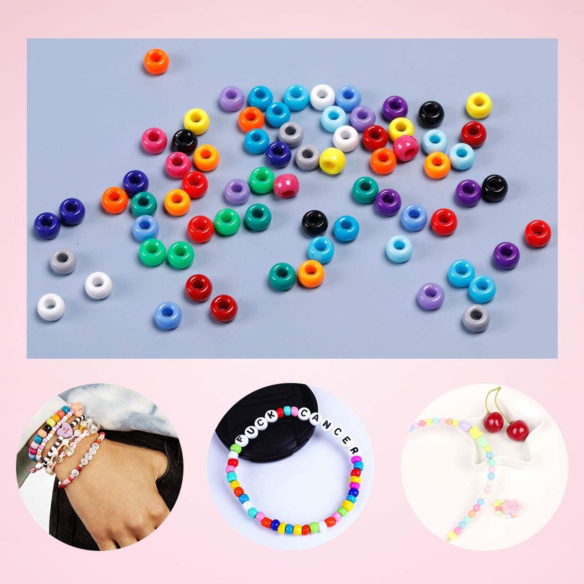 2600+pcs Pony Beads Kit 18 Color Rainbow Plastic Multicolor Pony Bead Bulk with Elastic String Hair Beads DIY Crafts Jewelry Making Kit for Bracelets Necklaces Key Chain - Image 6