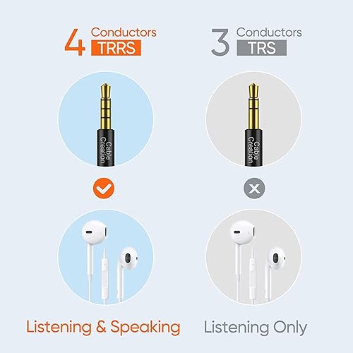 Miniatura 2 de CableCreation Paquete de 2 cables de audio de 0.138 in de 11.5 ft, cable auxiliar estéreo TRRS de ángulo recto de 90 grados de 4 conductores