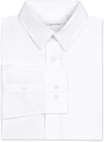 Miniatura 4 de Calvin Klein - Camisa de vestir de satén con manga larga para niños, estilo con puños con botones y faldón