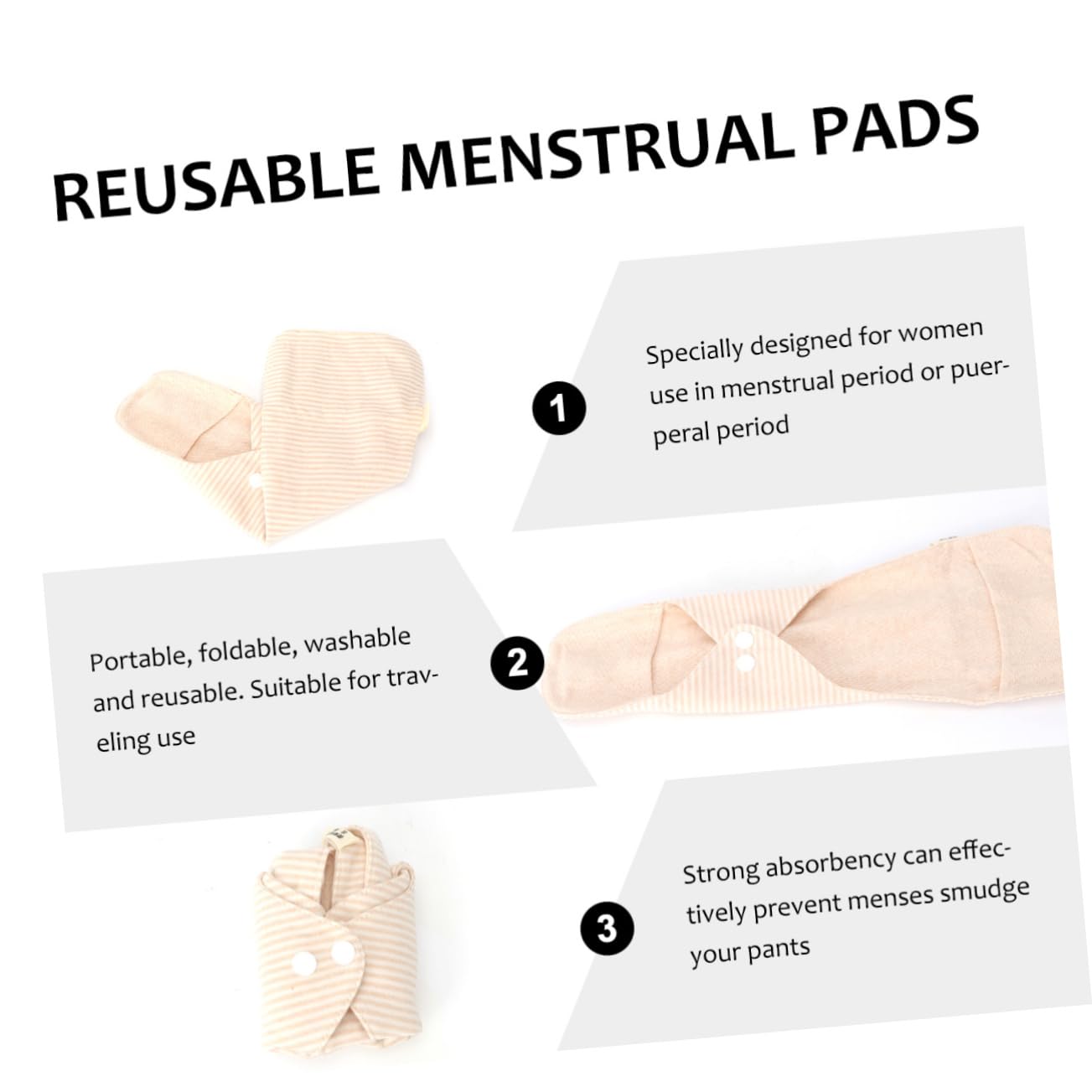 FRCOLOR Compresa sanitaria de tela lavable, compresas sanitarias portátiles, compresas menstruales reutilizables, compresas sanitarias ecológicas, compresas menstruales de tela, almohadillas para mamá