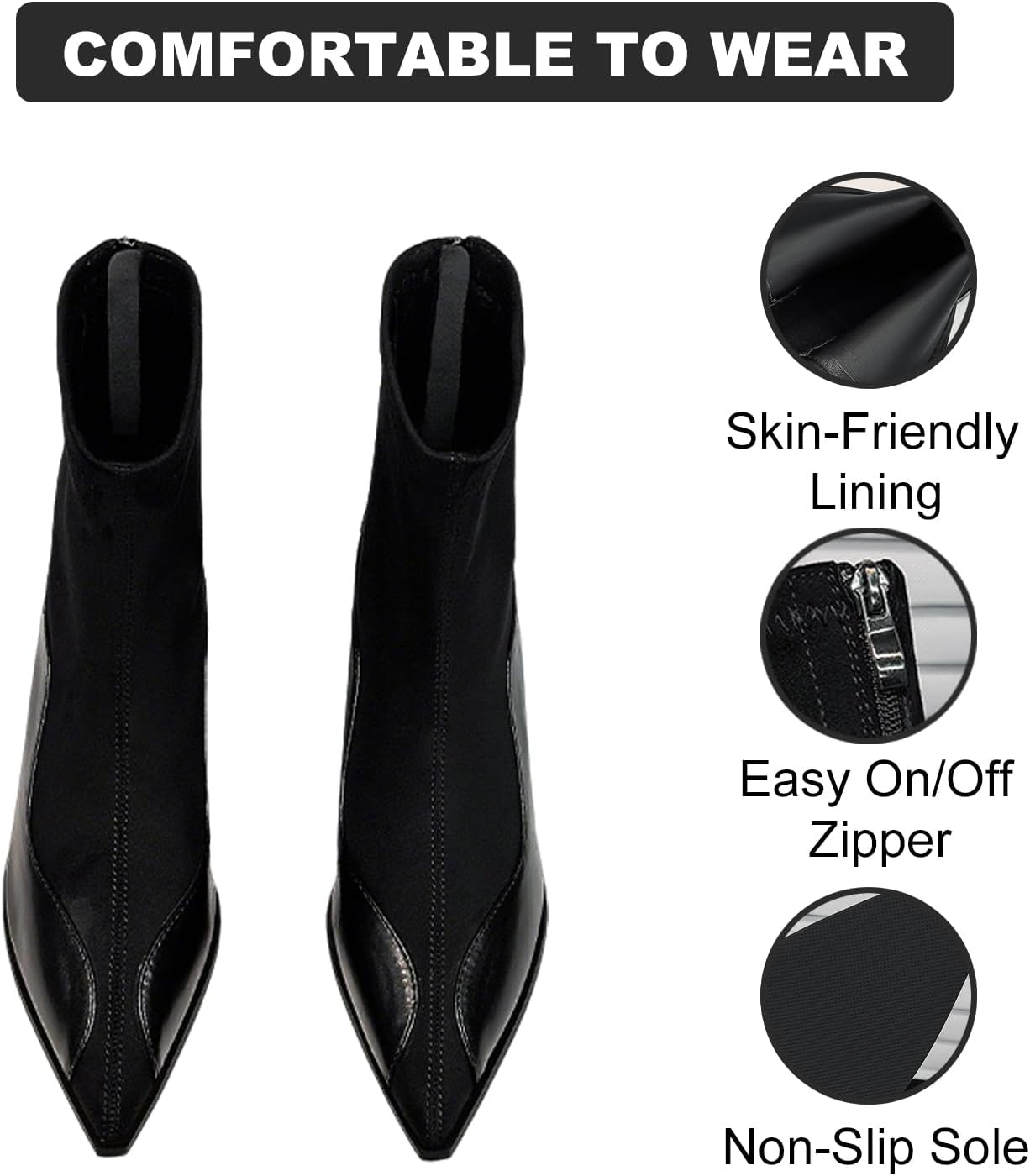 Women'S Leather Suede Patchwork Chunky Heel Ankle Boots Vintage Pointed Toe Back Zipper Comfortable Non-Slip Low Heel Dress Booties For Business Office