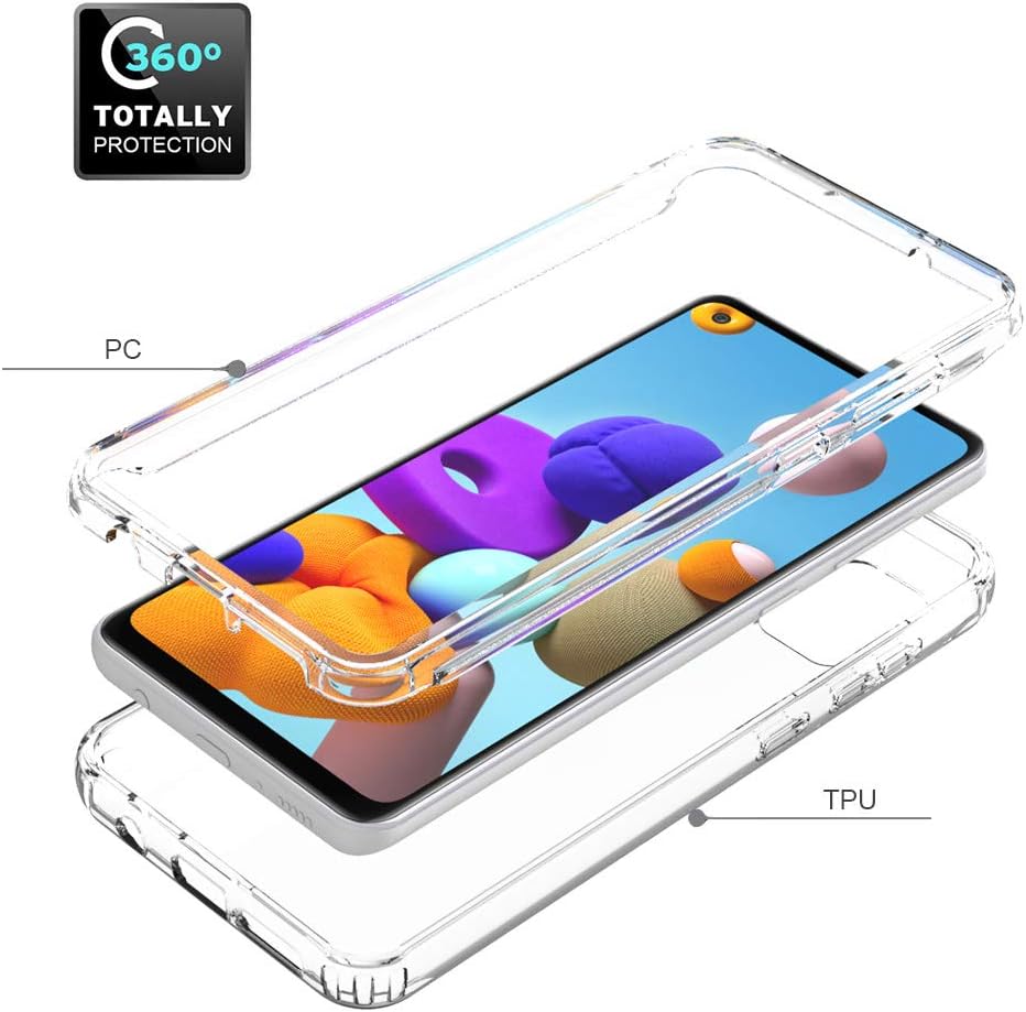 Dzxouui for Samsung A21S Case and Glass Screen Protector,Heavy Duty Shockproof Bumper Hybrid Clear TPU Front Edge Full Body Cover Phone Cases for Samsung Galaxy A21S(Clear)