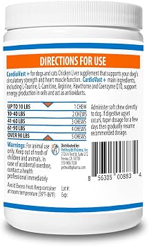 CardioVast Cardio Support and Cardio Strength Supplement for Dog and Cats, L-Taurine, L-Carnitine, Hawthorn, L Arginine, Coenzyme Q10-Supports Cardiovascular Heart Health - Made in USA - 60 Soft Chew