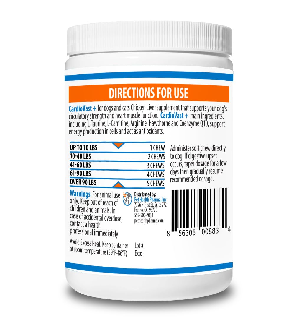 CardioVast Cardio Support and Cardio Strength Supplement for Dog and Cats, L-Taurine, L-Carnitine, Hawthorn, L Arginine, Coenzyme Q10-Supports Cardiovascular Heart Health - Made in USA - 60 Soft Chew — Amazon image 5