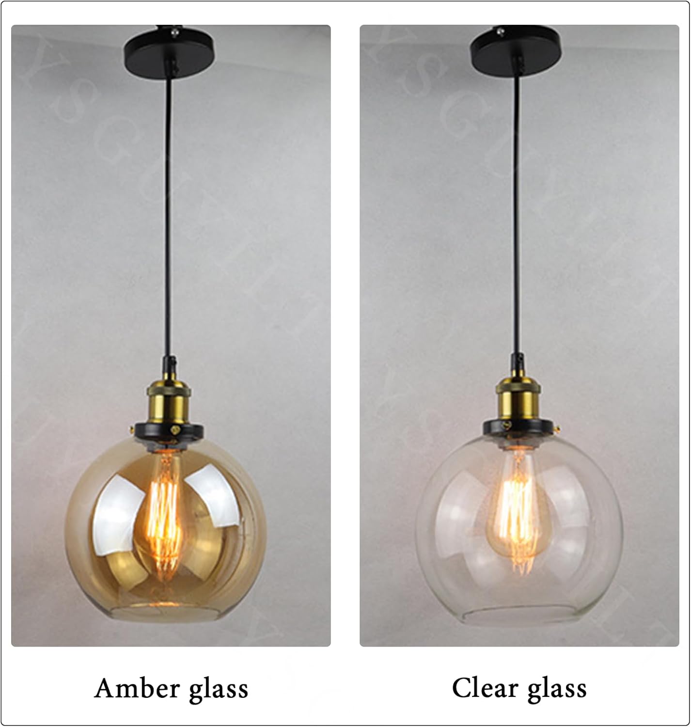 Glass Globe Pendant Lights E26 Indoor Clear Glass Hanging Lights Adjustable Cable Suitable for Living Room Restaurant Kitchen Hanging Lamp Amber 25 cm (Bulb not Included)