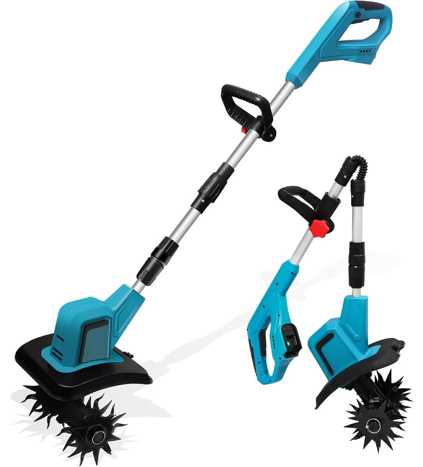 Motobineuse Electrique sans Fil pour Batterie Makita 18V, Largeur de Travail 20 cm, Profondeur de Travail 15 cm, 4 Fraises, Poignée Rabattable, Motoculteur pour Retourner la Terre, Désherber