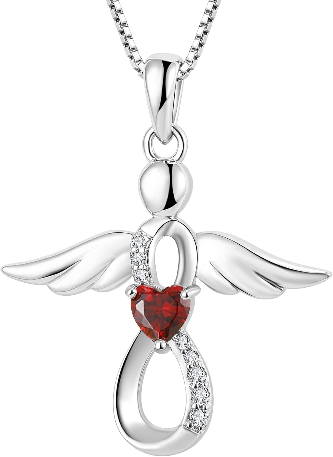 FJ Guardian Angel Necklace 925 Sterling Silver Infinity Pendant Birthstone Jewelry Gifts for Women