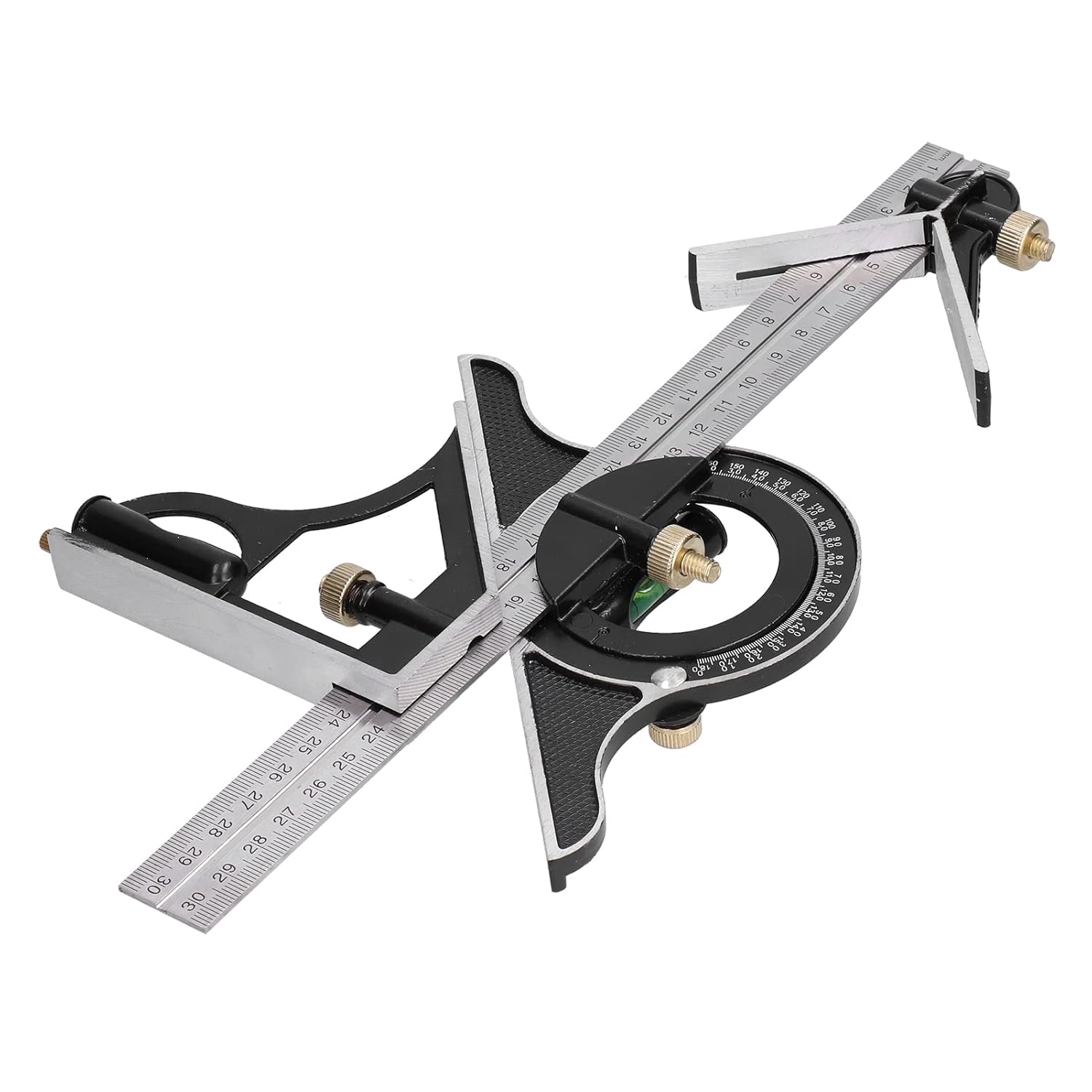 12 in Combination Square Stainless Steel Aluminum Alloy Adjustable Sliding Ruler and Protractor Level Measure Measuring Set, for Engineering Wood Working Home Repair