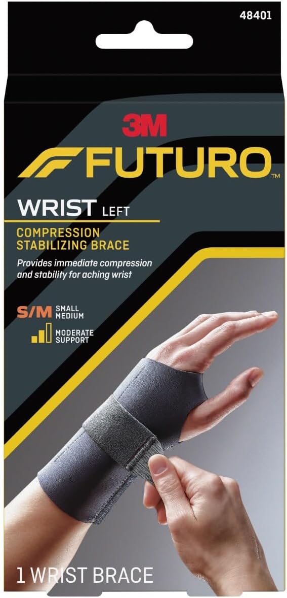 Compression Stabilizing Wrist Brace Left Hand S/M size, 1 unit/pack | Dark Grey color | 48401ENR | Provides immediate compression and stability for aching wrist | Wrist support