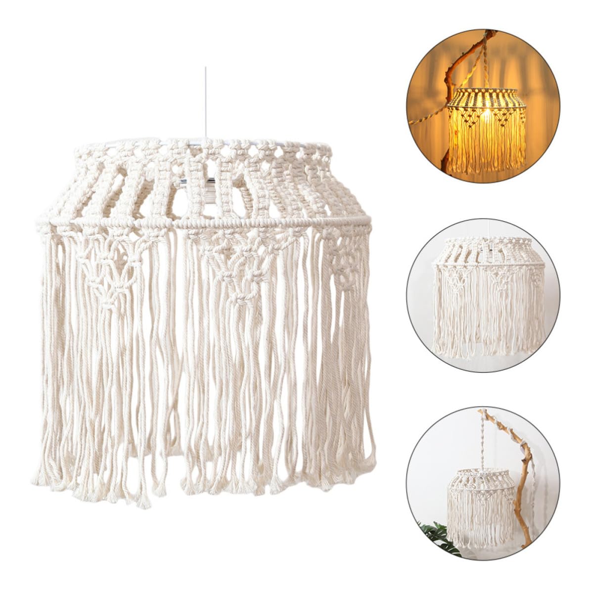 Paralume in Corda di Cotone Intrecciata Beige in Stile Macramè | Ammorbidisce la Luce, Facile da Installare e Rimuovere, Finitura Testurizzata, Look Elegante e Semplice