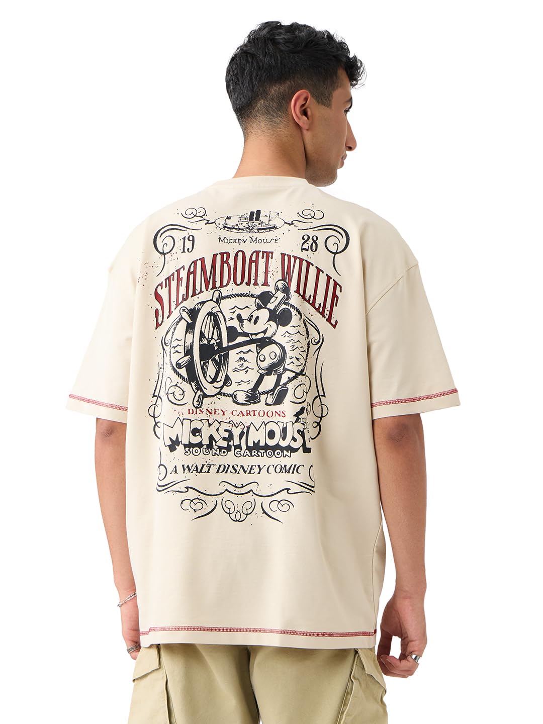 The Souled Store Mickey Mouse: Steamboat Men and Boys Short Sleeves Round Neck Beige Graphic Printed Cotton Oversized T-Sh... - Review, Price and Buying Guide