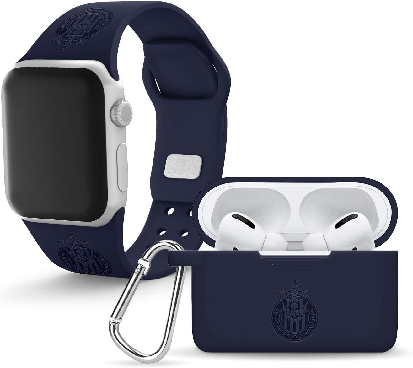 AFFINITY BANDS Chivas de Guadalajara Engraved Silicone Combo Package Compatible with Apple Watch and AirPods Pro (42/44/45/49mm (46mm Series 11) Navy)
