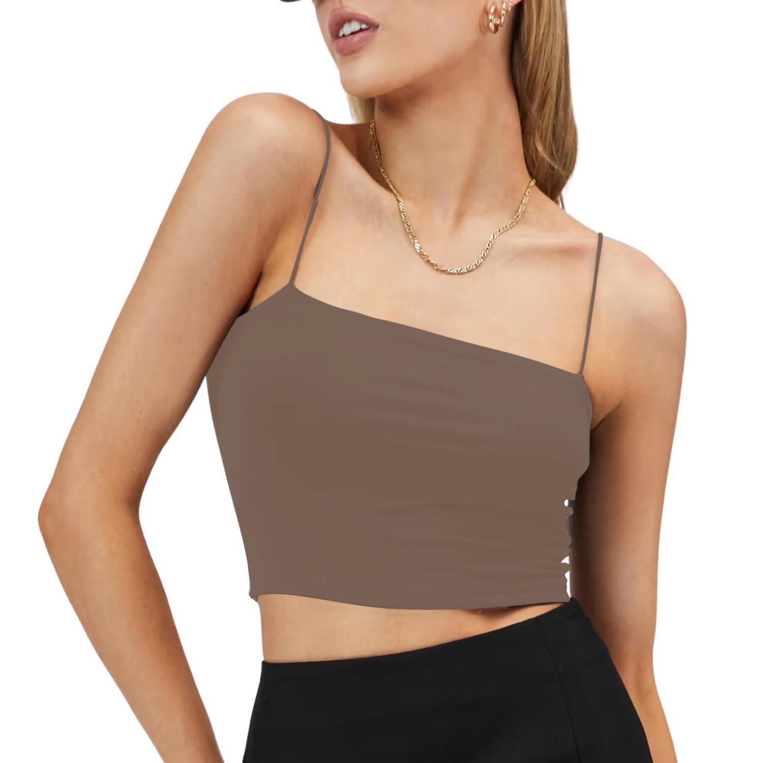 Camisole for Women Spaghetti | Built - in Bra & Light Padding for Gentle Coverage | Crop top for Casual and Formal wear - Slim fit, Stretchy Soft Lycra Tank top (26 to 36) Bust Size (Free-Size)