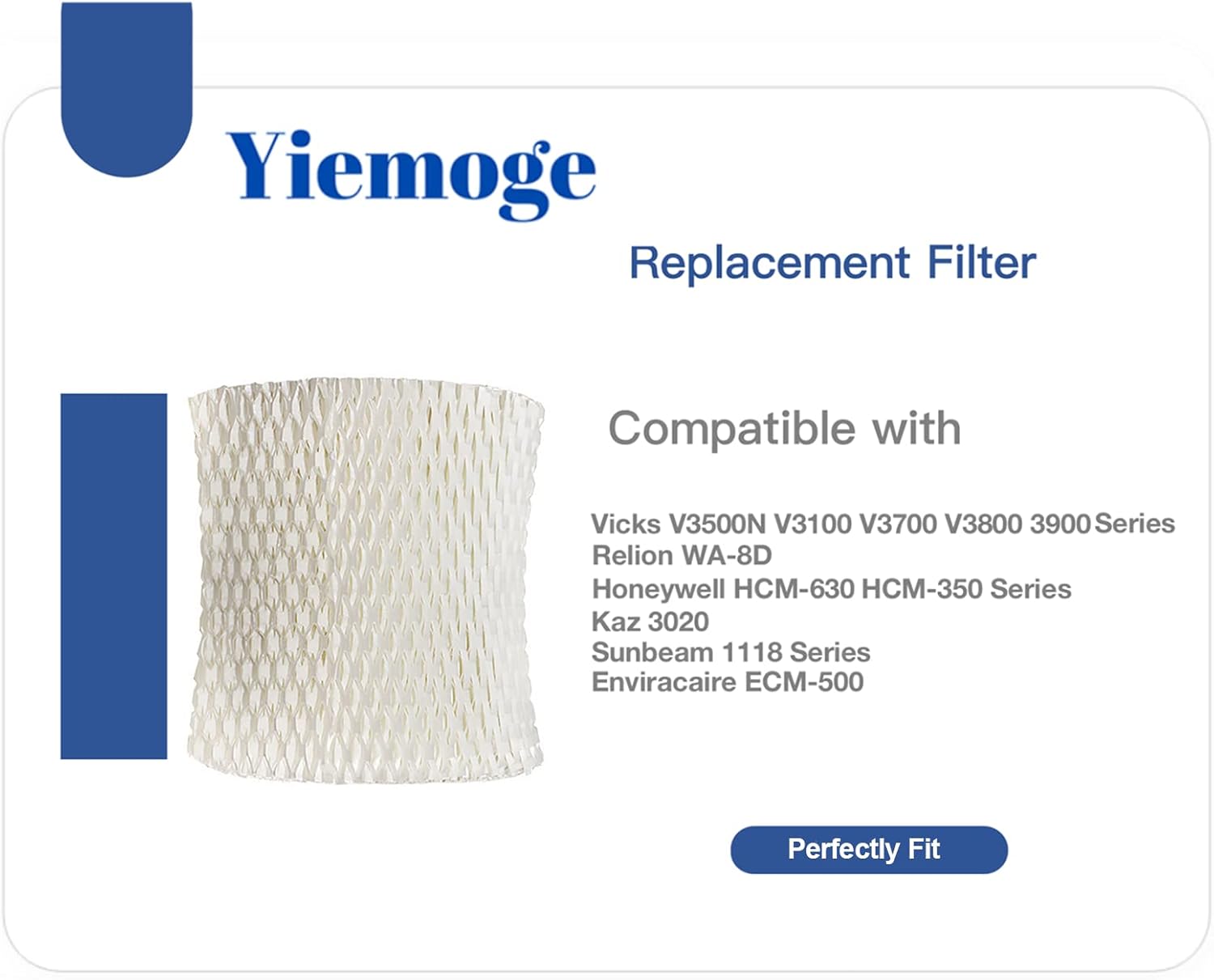 Yiemoge Replacement for Vicks/Honeywell Humidifier WF2, Wick Humidifier Filters Compatible with Kaz Vicks WF2 Vicks V3100 V3500N V3500 V3700 V3800 V3900 Honeywell HCM-350 HCM-630 HCM-300T (4 Packs) -