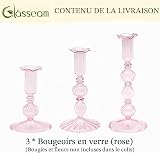 Glasseam Porte-Bougies en Verre Rose : Set De 3 Porte-Bougies Bougeoirs Modernes pour DéCoration De Salon, Table De FêTe, CheminéE - 7