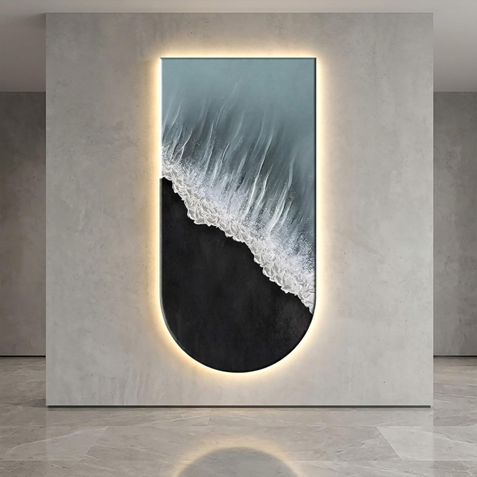 Decoración Mural LED 3D Grande Vertical Olas del Mar Cuadro Abstracto Pintura Luminosa Alimentación por Enchufe para Salón Entrada Pasillo(100x50cm(39.4x19.6in),B)
