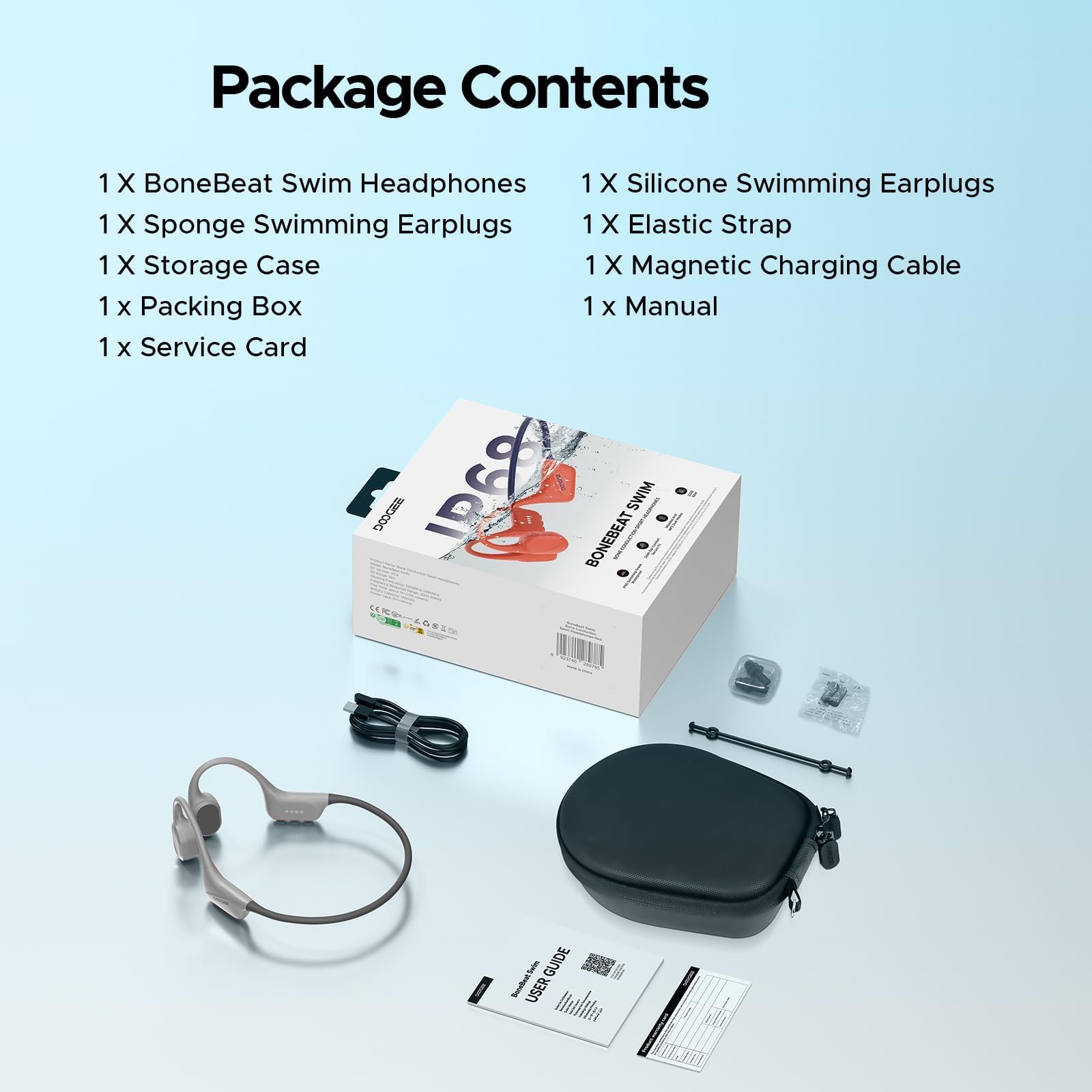 Auriculares de conducción ósea, Impermeables IP68 para natación, batería 10h, Bluetooth 5.4, Almacenamiento 32GB, Ideales para Ciclismo (Gray)