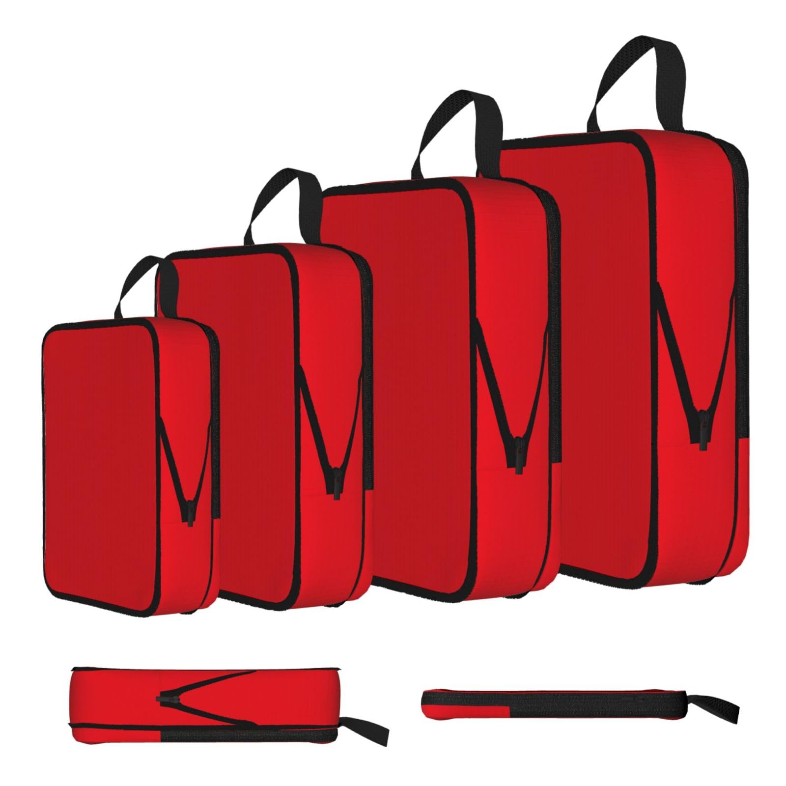 Sxzvvbn Black Solid Color Red Compression Packing Cubes 4 Piece Set