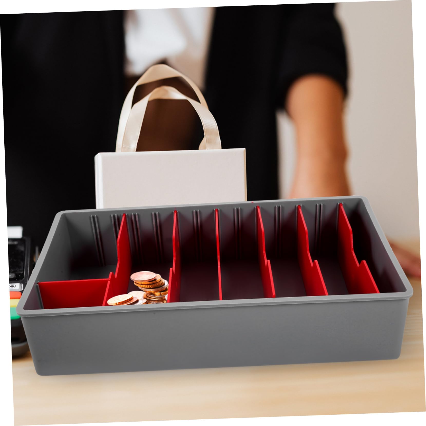 Tragbare Kassenschublade aus Kunststoff mit Münzfach und Geldscheineinsatz 5-geteilte Aufbewahrungsbox für Kleines Geschäft und Einzelhandel
