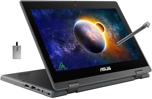 ASUS Laptop empresarial con pantalla táctil HD 2 en 1 de 11.6 pulgadas, procesador Intel Celeron N4500, 4 GB de RAM, 128 GB eMMC, cámara web,