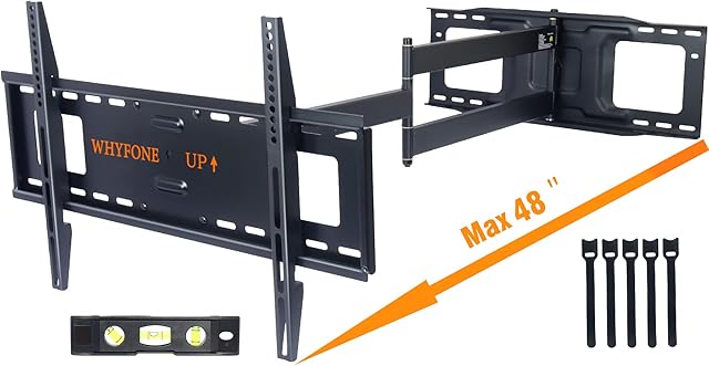WHYFONE Extra Long Reach TV Wall Bracket, Full Motion TV Wall Mount Bracket with 1219mm Extension Articulating Arm, Fits 37-80" Flat/Curved TVs, Holds up to 50kg,VESA 600x400mm