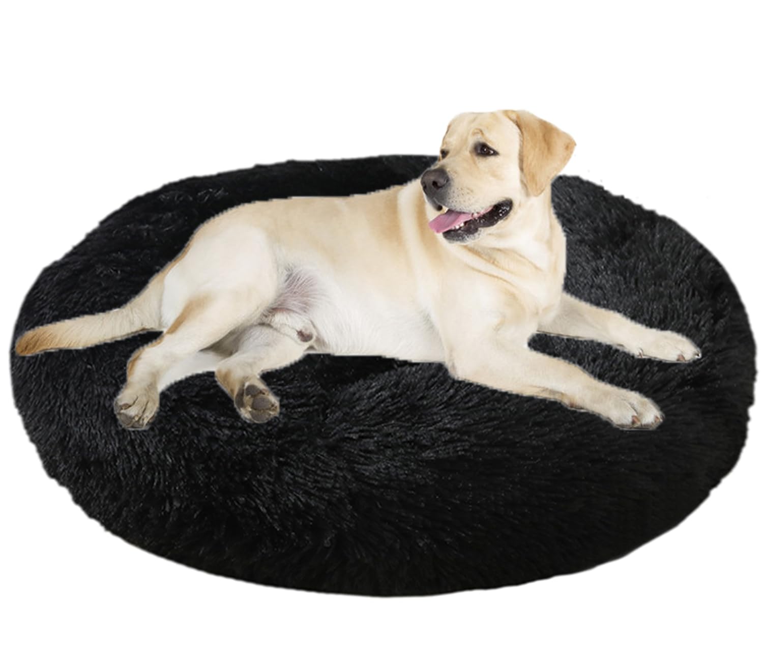 ZFEBHMY Pet Dog Cat Calming Bed, Anti Anxiety Round Plush Donut Dog Bed, Washable Soft Warm Plush Fleece Fluffy Soothing Cat Pet Cushion,for Dogs Cats-Black||Ø120cm/47in