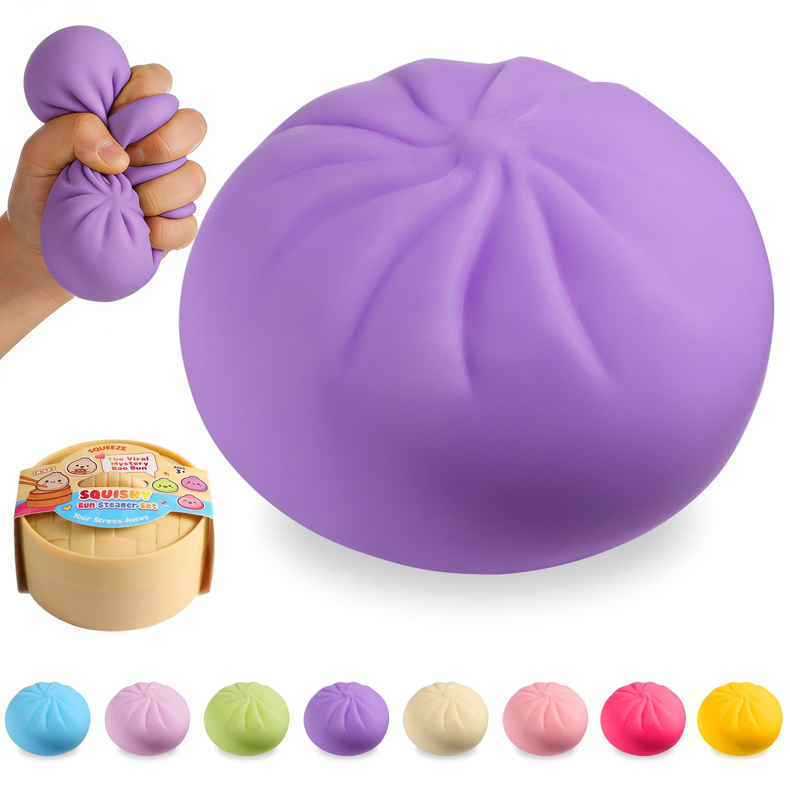 ToyMojo Purple Dumpling Squishy Mystery Box, Bao Bun Squeeze Stress Relief Toy (1 Count) - main product image