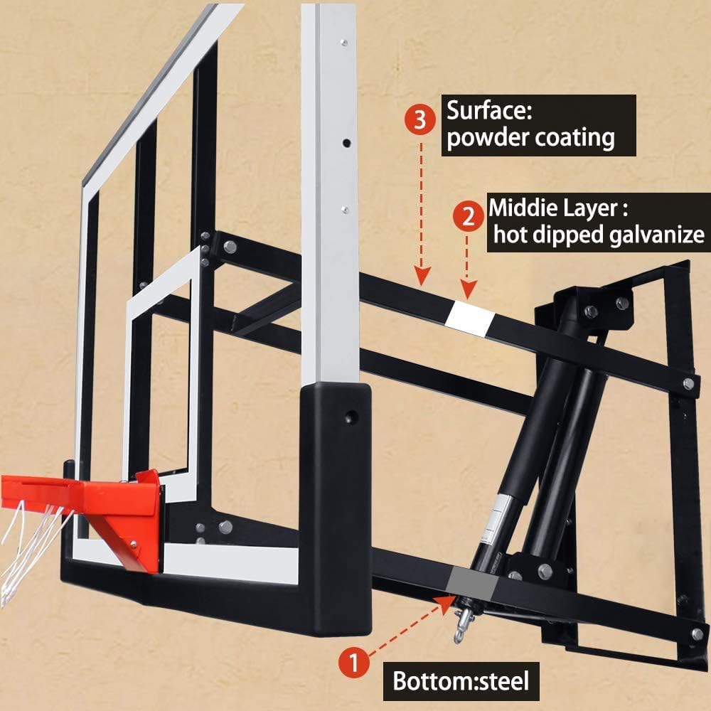 katop 60 Inch Wall Moundted Basketball Goal Hoop with a High-Performance Tempered Glass Backboard, Effortlessly Height Adjustable from 7.5 to 10 Feet Fit Indoor and Outdoor Wall (60'' Backboard) : Sports & Outdoors