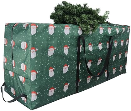 Christmas Tree Storage Bag Fits Up to 7.5 Feet Diassembled Tree, JOYCEMALL Heavy Duty Waterproof Artificial Xmas Tree Container Extra Large Moving Bag with Reinforced Handles - Green multiple Santas
