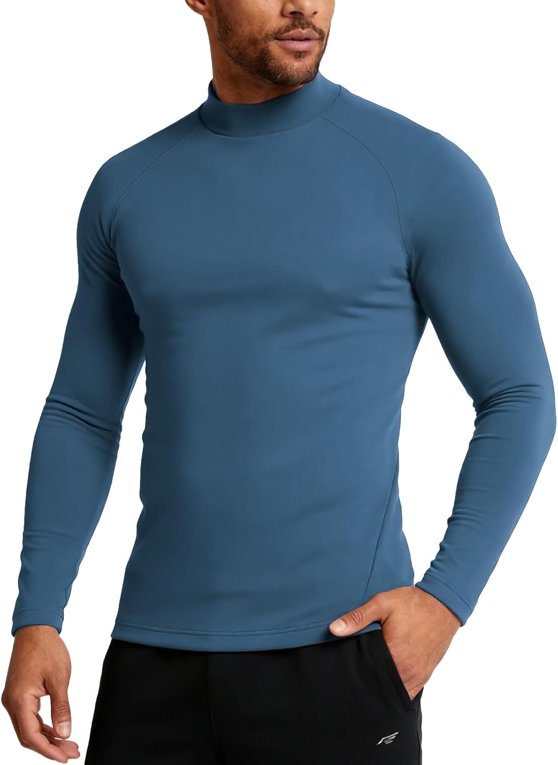 Men's Mock Turtleneck Long Sleeve Shirts, Thermal Athletic Undershirt Moisture Wicking Warm Base Layer Slim Fit