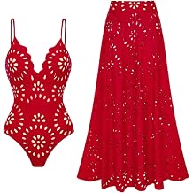 FLAXMAKER Womens One Piece Bathing Suit Petal Hollow V Neck Swimsuit and Skirt