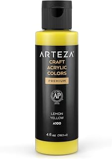 ARTEZA Craft Acrylic Paint, A100 Lemon Yellow, 4fl ounces Bottles, Water-Based, Blendable, Matte Acrylic Paints for Art & DIY Outdoor Projects