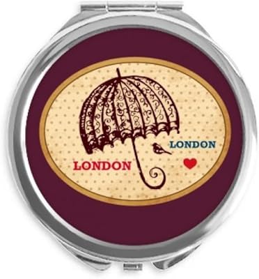 UK London Umbrella Stamp British Hand Compact Mirror Round Portable Pocket Glass